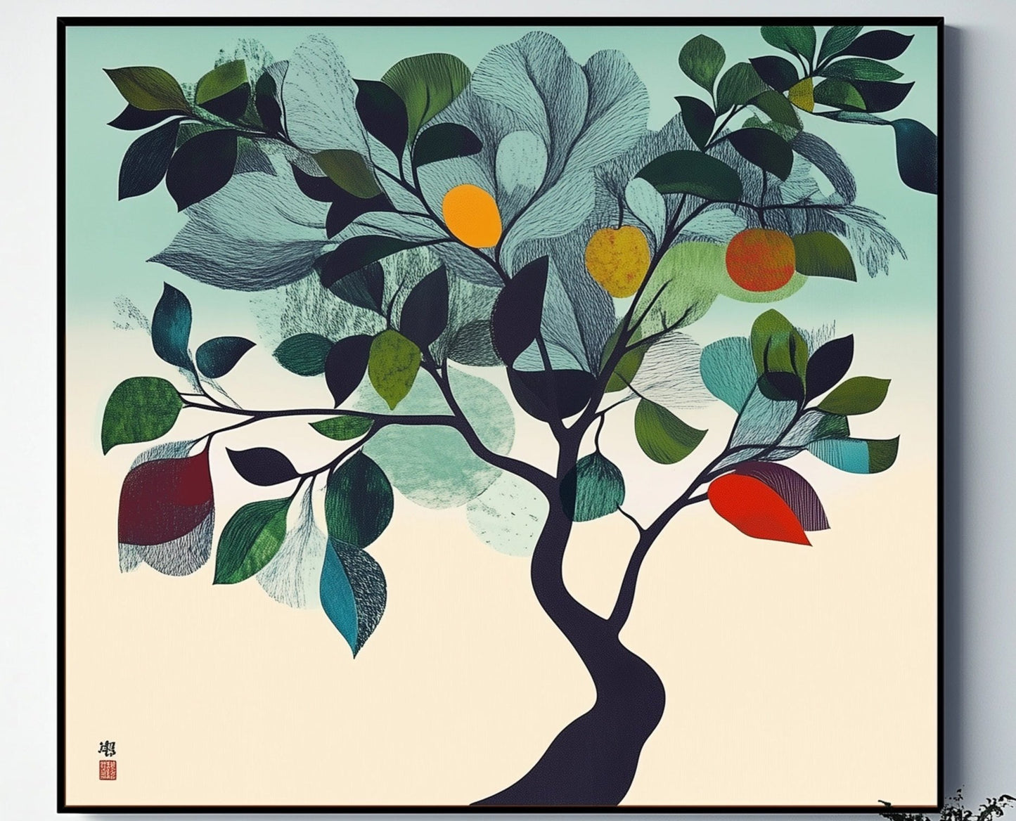 Shades of Green Fig Framed Wall Art Prints, Decorative Abstract Wall Art for Home Decor Nature Landscape Room Decor Living Room Bedroom Bathroom