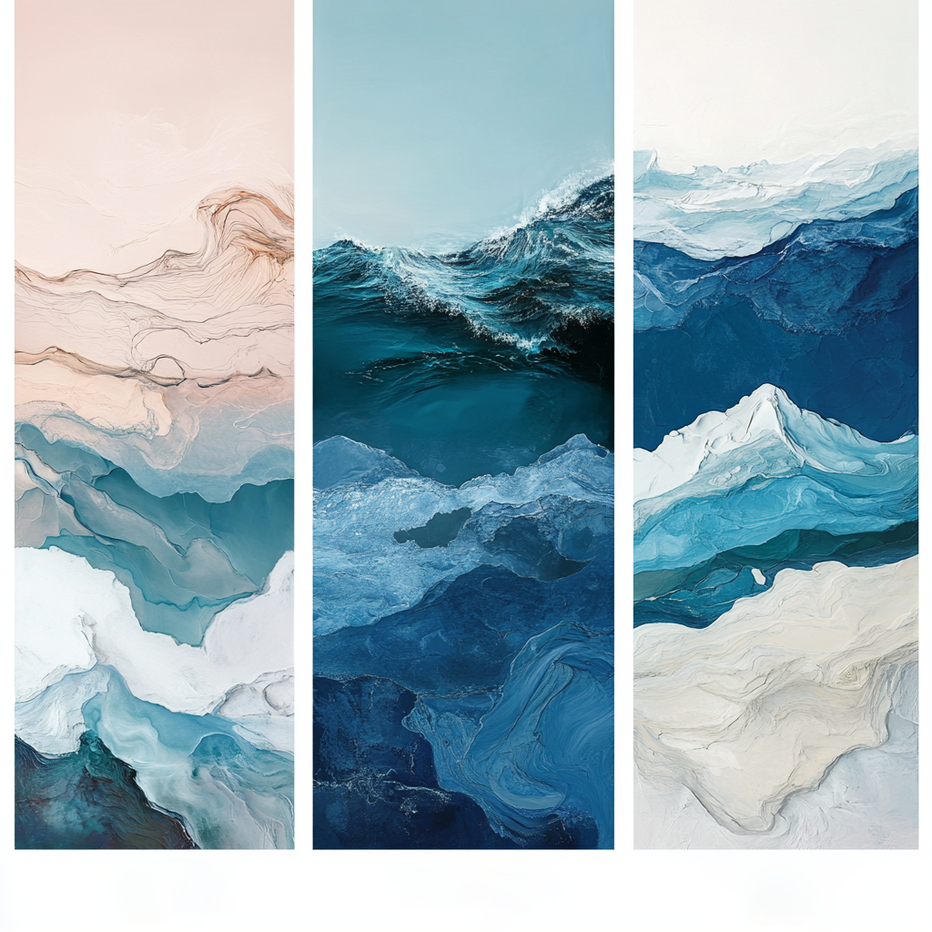 The Five Oceans Framed Wall Art Prints, Decorative Abstract Wall Art for Home Decor Nature Landscape Room Decor Living Room Bedroom Bathroom