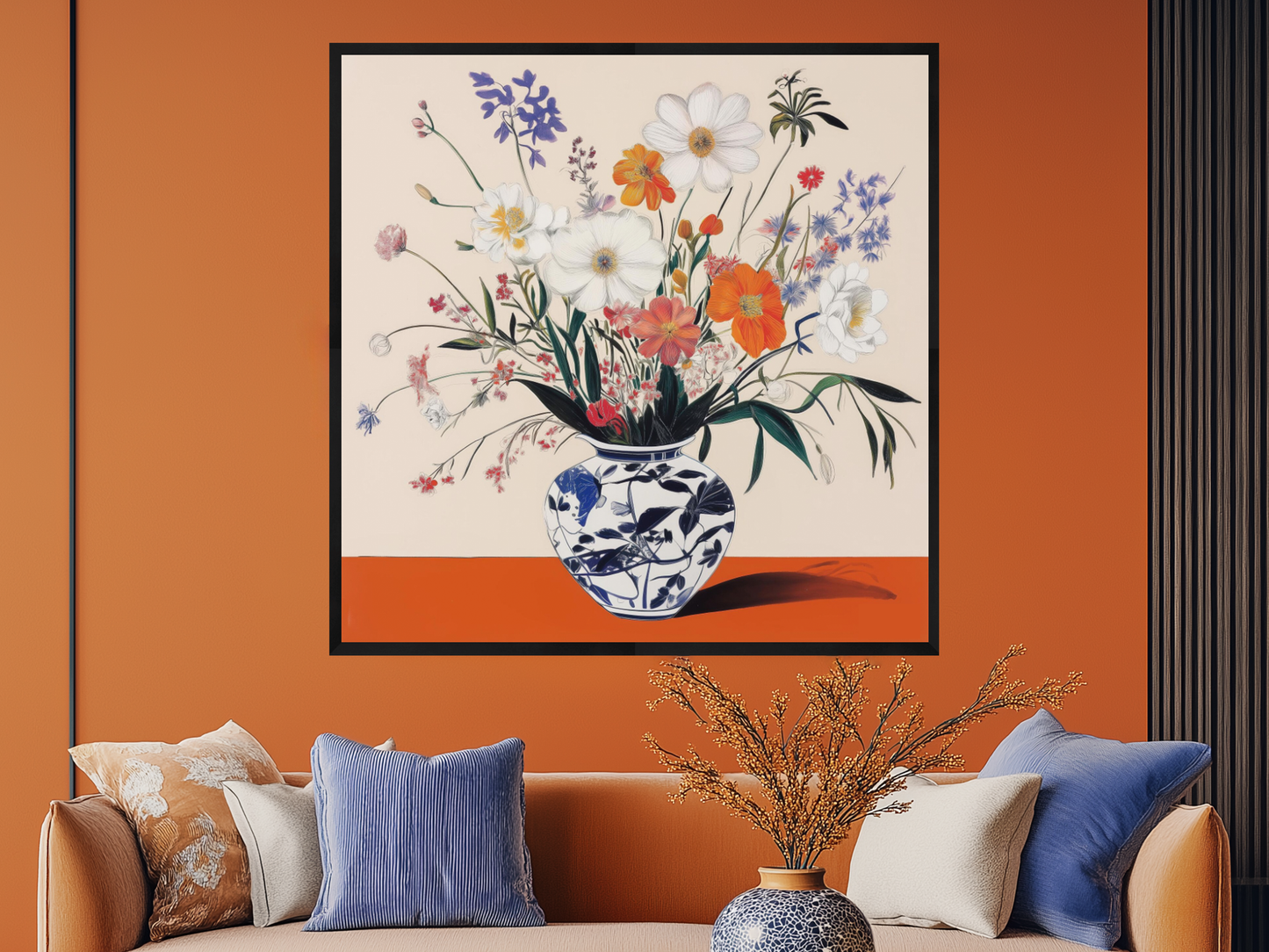 Japanese WildFlower Framed Wall Art Prints, Decorative Abstract Japanese WildFlower Vase Wall Art for Home Decor Nature Landscape Room Decor