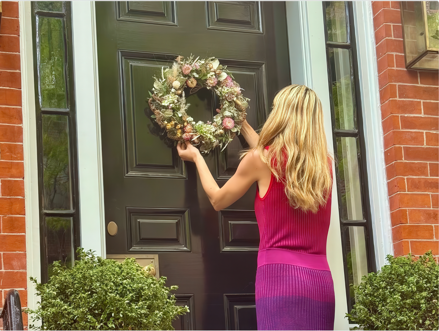 Fleur Du Bien Blush Blooms Decorative Spring Wreaths for Front Door 16 In. Dried Flower Summer Wreath Hydrangea Eucalyptus Leaves Floral Wreath for Home Wall Wedding