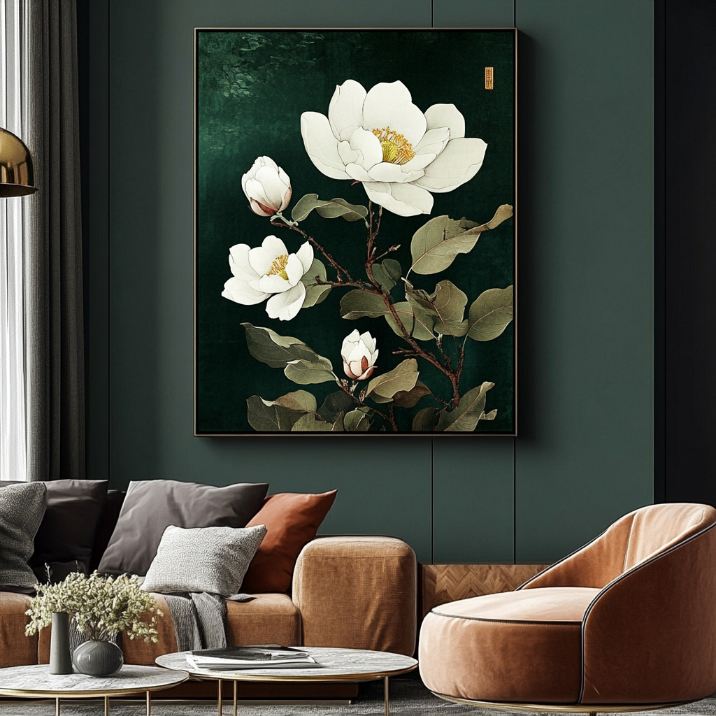 Magnolia Framed Wall Art Prints, Decorative Wall Art for Home Decor Nature Landscape Room Decor
