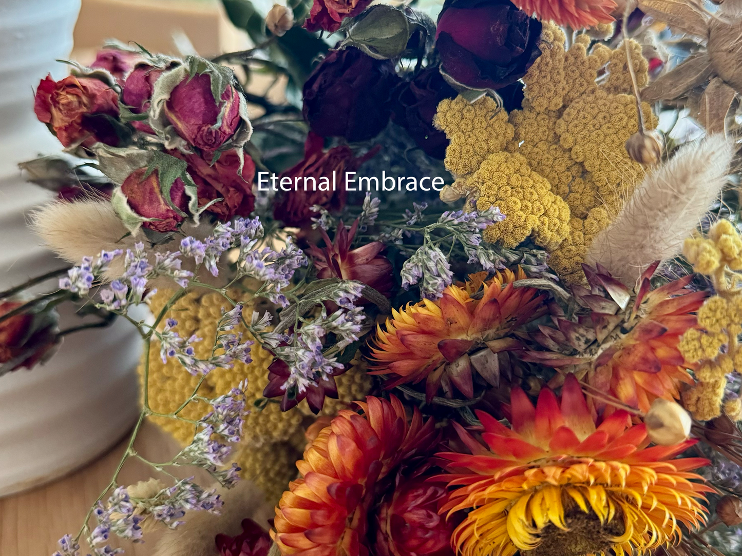 Eternal Embrace Natural Dried Flower Bouquet 40 Stems, orange with red roses, natural lavender, bunny tails grass, and more. Mix Bouquet, Decorative Boho Flowers for Vase DIY Crafts, Real Flower Arrangements for Home Party Office Wedding Decorations