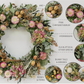 Blush Blooms Decorative Spring Wreaths for Front Door 16 In. Dried Flower Summer Wreath Hydrangea Eucalyptus Leaves Floral Wreath for Home Wall Wedding