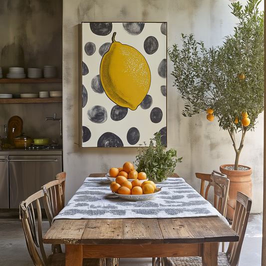 Lemon Polka Dots Framed Wall Art Prints, Decorative Wall Art for Home Decor Nature Landscape Room Decor