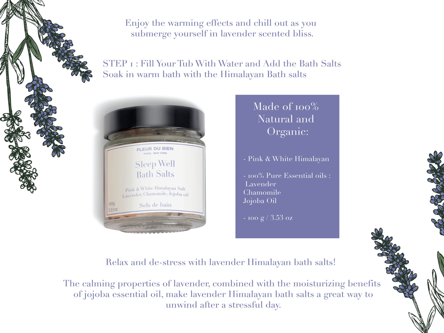 FleurDuBien Lux Lavender Growing Kit & Spa Gift Basket - Self-Care Set with Lavender Silk Eye Mask, Mist, Roll-On, Bath Salts, Soy Wax Candle with Perfumist-Crafted Scent, and Terracotta Pot