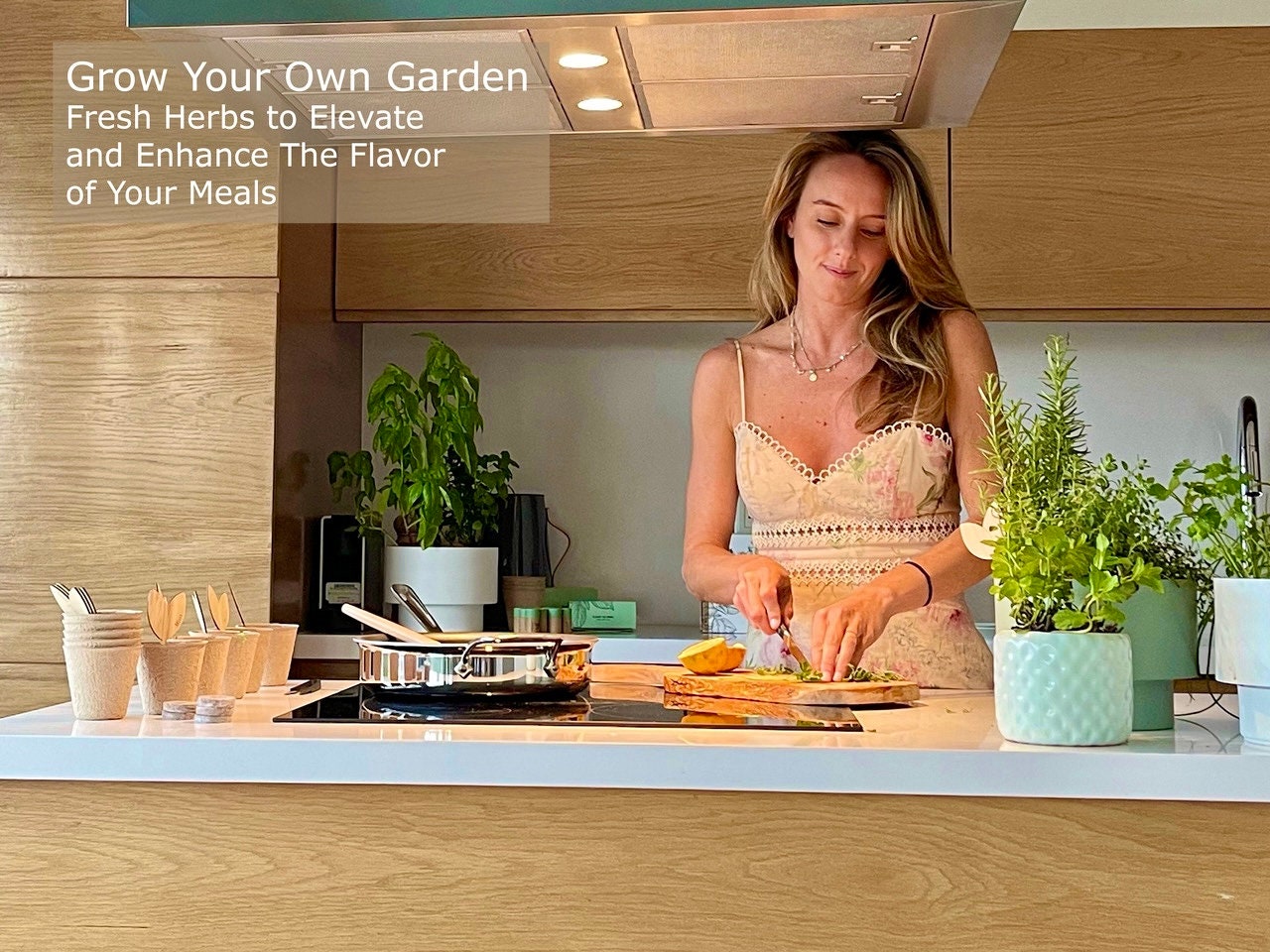 Cooking with fresh organic herbs from Fleur Du Bien Indoor Herb Garden Starter Kit – healthy DIY indoor gardening for kids and adults