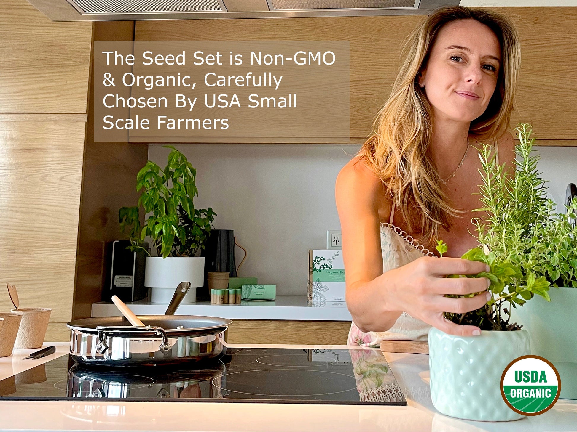 Cooking with fresh herbs grown from Fleur Du Bien Indoor Herb Garden Starter Kit