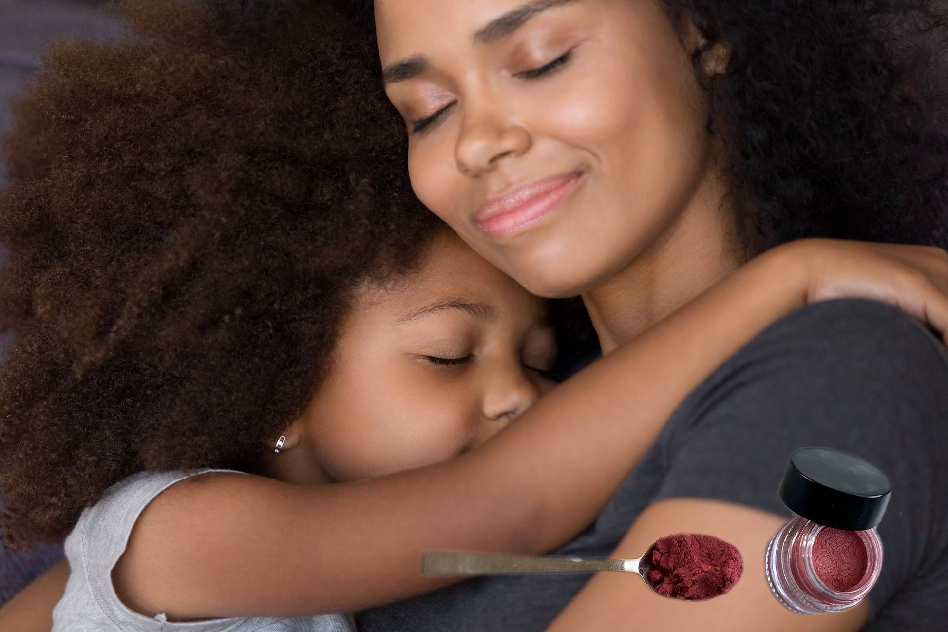 Mom hugging her child while making DIY lip balm with Fleur Du Bien kit, using natural, organic, non-toxic ingredients for safe and healthy fun